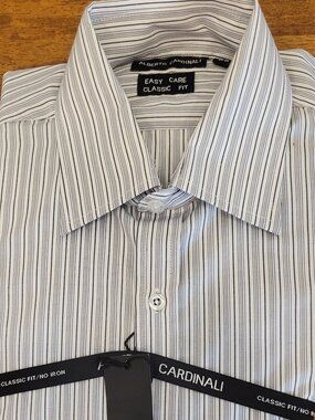 Alberto Cardinali Dress Shirt 15.5 34/35 Blue Stripe Easy Care Classic Fit NWT